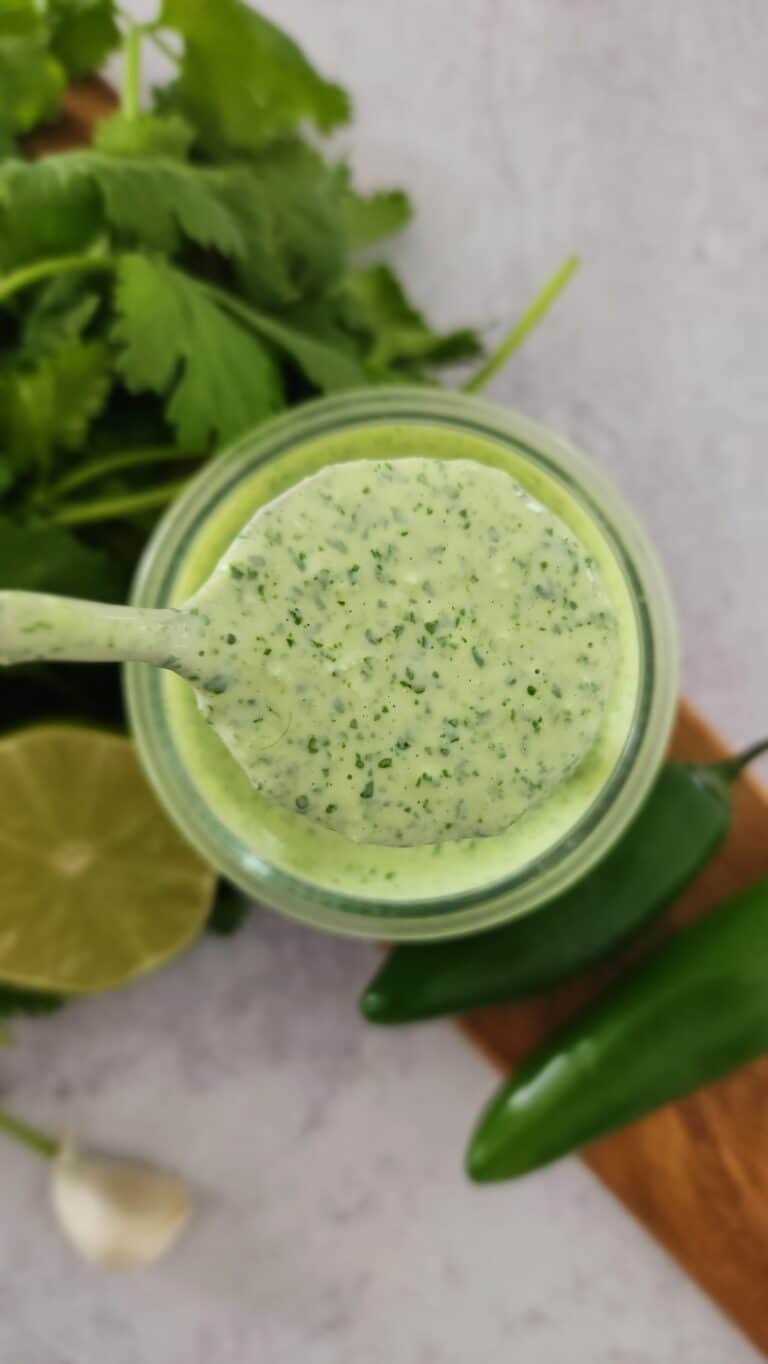 spoonful of the cilantro jalapeño sauce