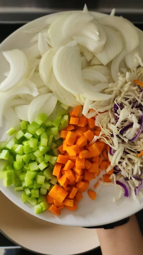 carrots, celery, onion, cabbage for Easy Ribollita Soup