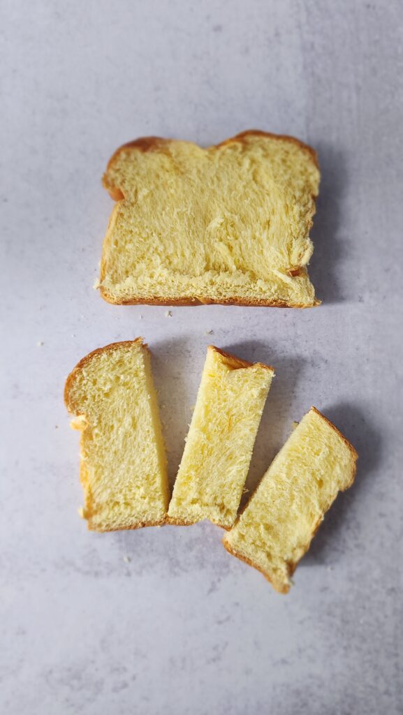 Brioche bread for Air Fryer French Toast Sticks but into three slices