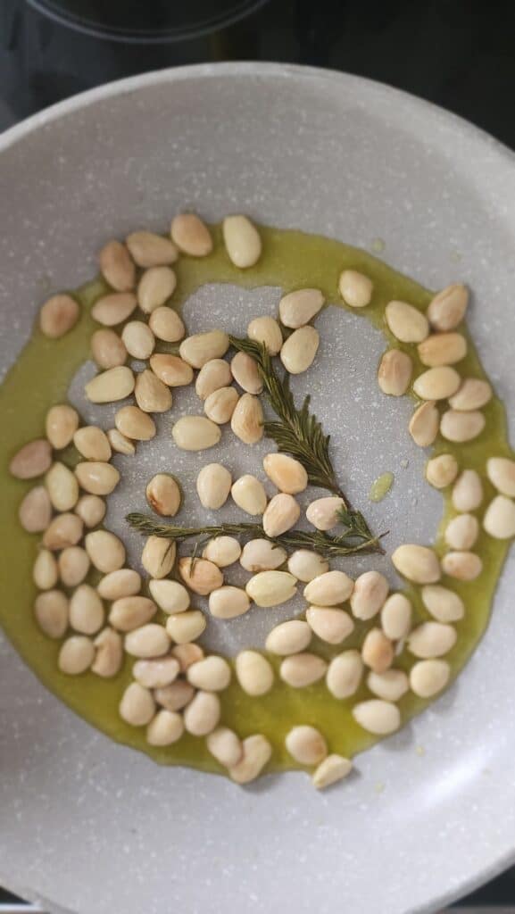 final pan of cooked Rosemary Marcona Almonds