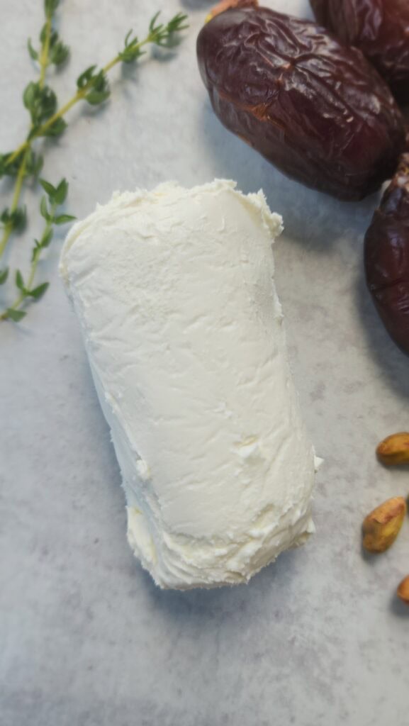 goat cheese for goat cheese stuffed dates with thyme & Pistachios
