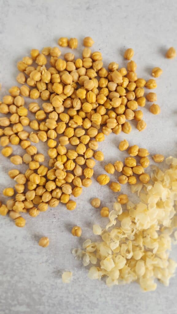 chickpeas with their skin peeled off for roasted beet hummus