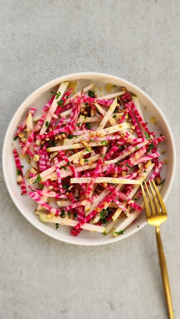 plate of shredded beet and apple salad