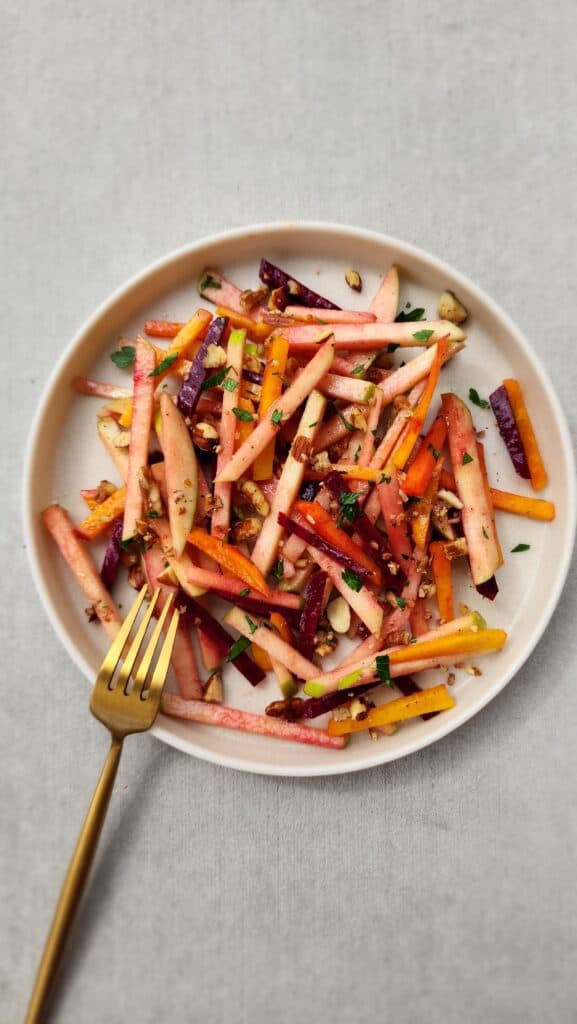 plate of shredded beet and apple salad