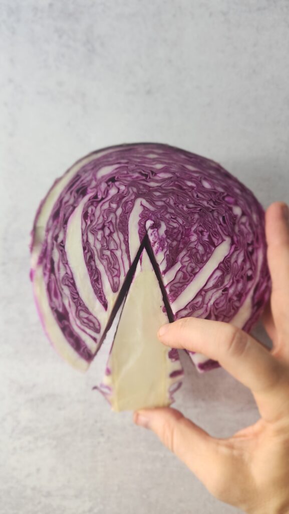 head of cabbage cutting out the core