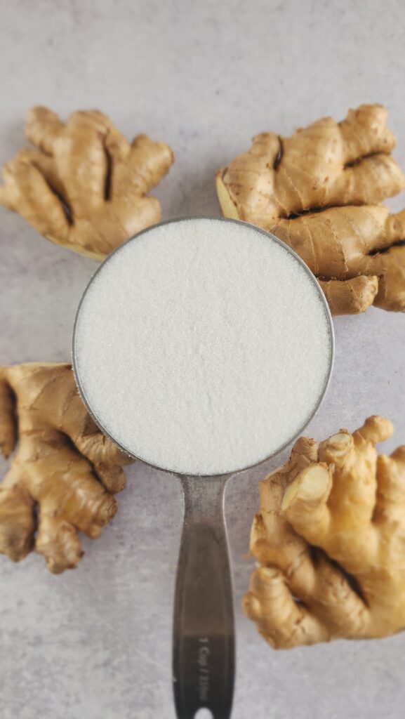 ingredients to make ginger simple syrup: water, ginger, sugar