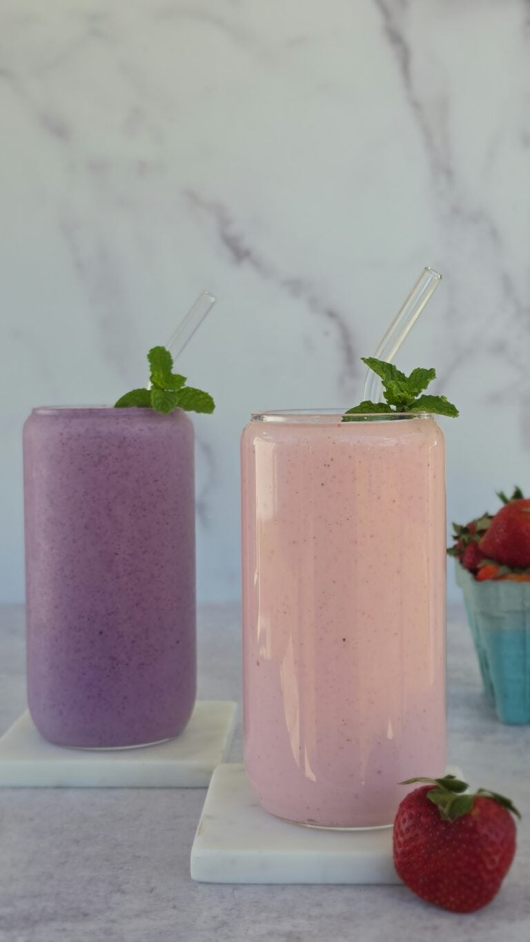 picture of the copycat Chobani yogurt drink - strawberry and blueberry