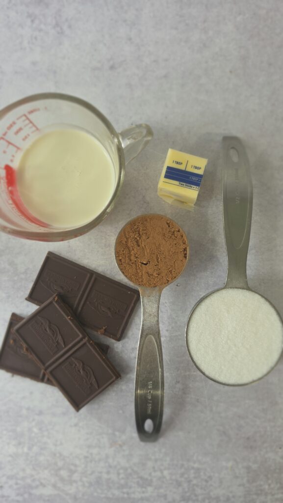 ingredients to make hot fudge sauce