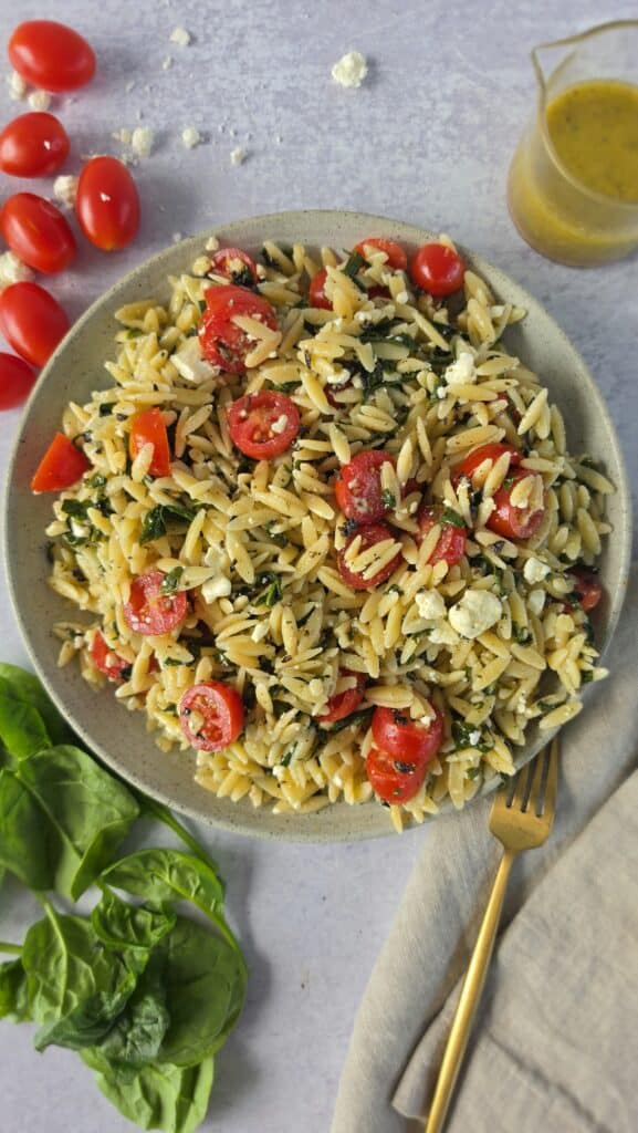 orzo salad plated