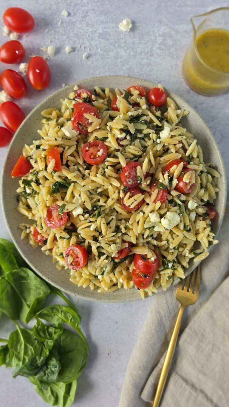 orzo salad plated