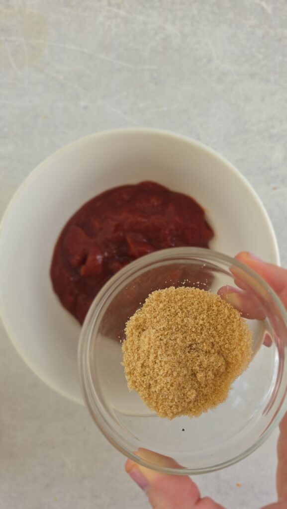 ketchup, brown sugar, and apple cider vinegar for the glaze for the glazed tofu loaf