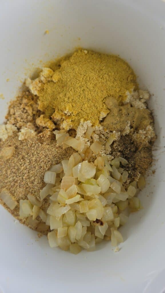 all the ingredients for glazed tofu loaf in a bowl