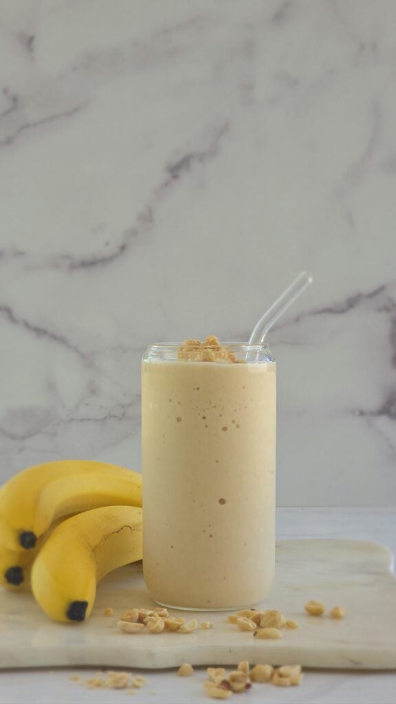 front shot of an easy peanut butter banana smoothie