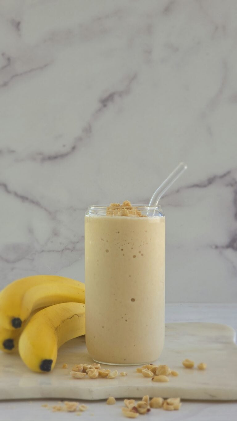 front shot of an easy peanut butter banana smoothie