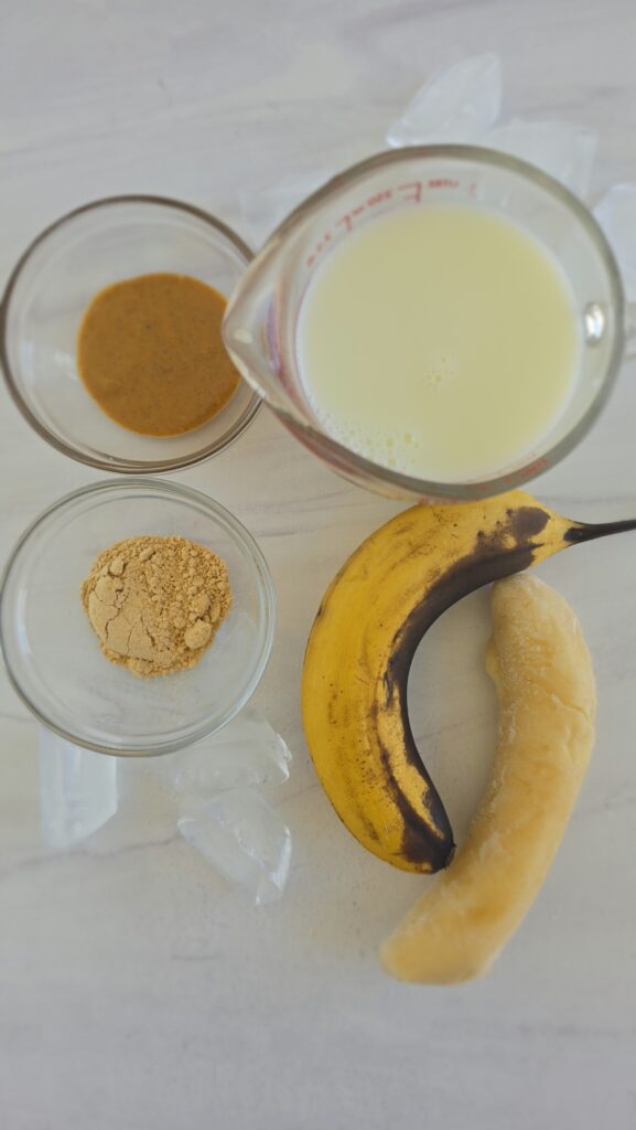 ingredients for an easy peanut butter banana smoothie