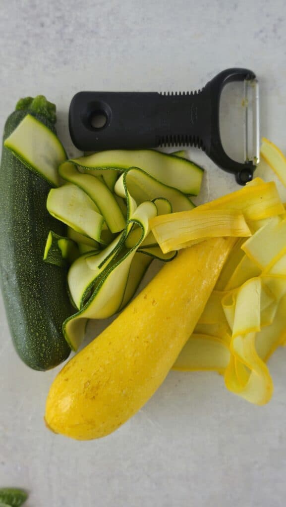 zucchini and summer squash cut into ribbons