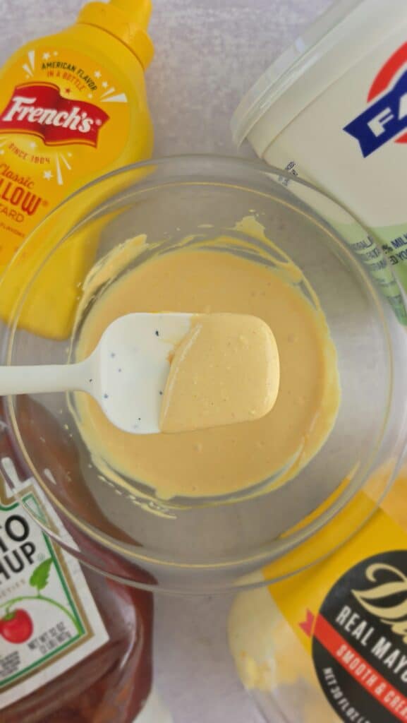 ingredients for special sauce for burger bowls, all mixed together
