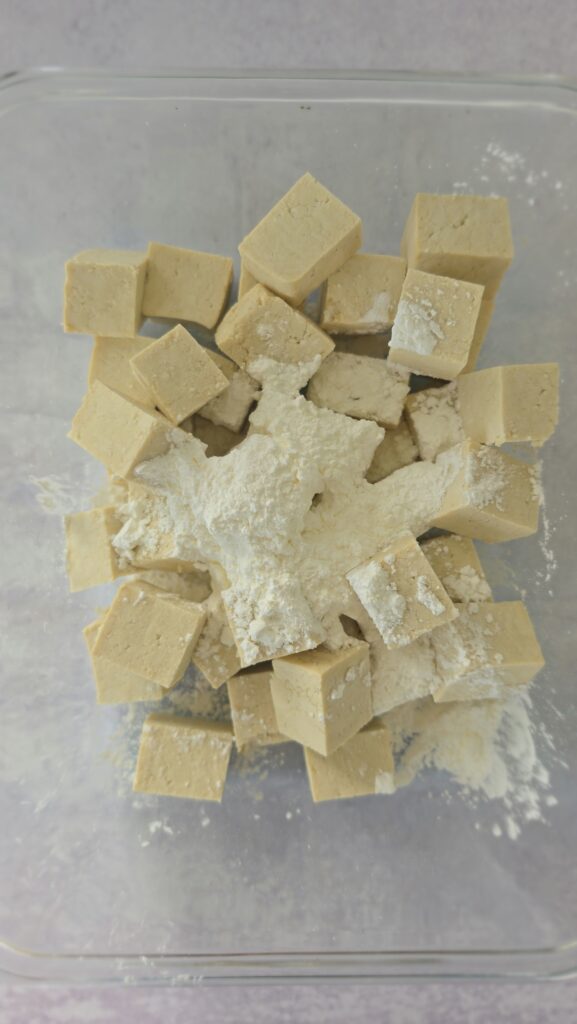 cornstarch sprinkled over the tofu
