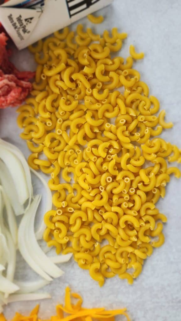 close-up shot of macaroni pasta for homemade hamburger helper