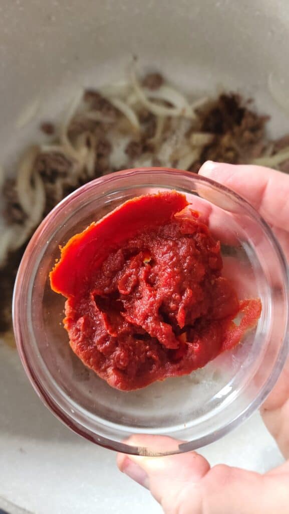 close-up of tomato paste for homemade hamburger helper