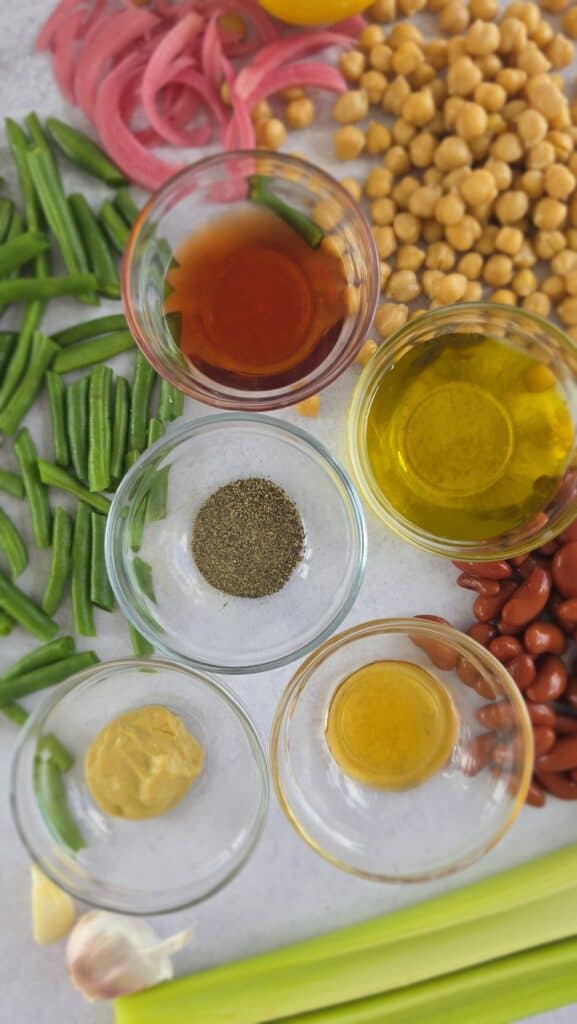 ingredients for the vinaigrette for the easy three-bean salad