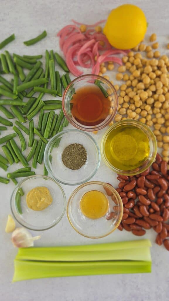 all the ingredients for easy three-bean salad