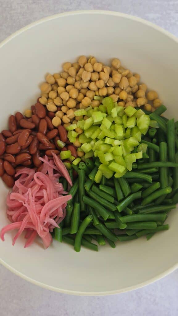 all the ingredients for easy three-bean salad