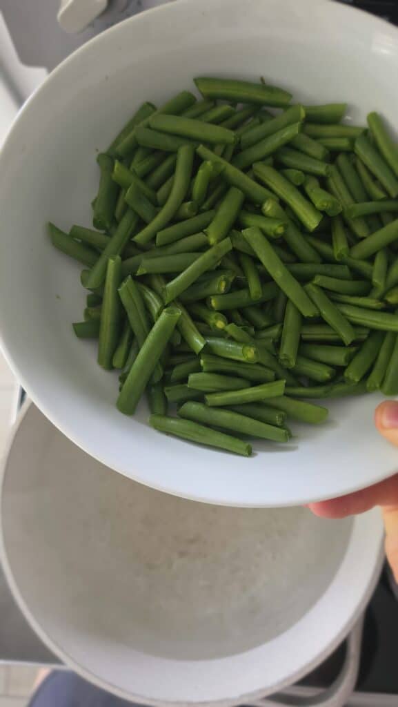 blanching green beans for easy three-bean salad