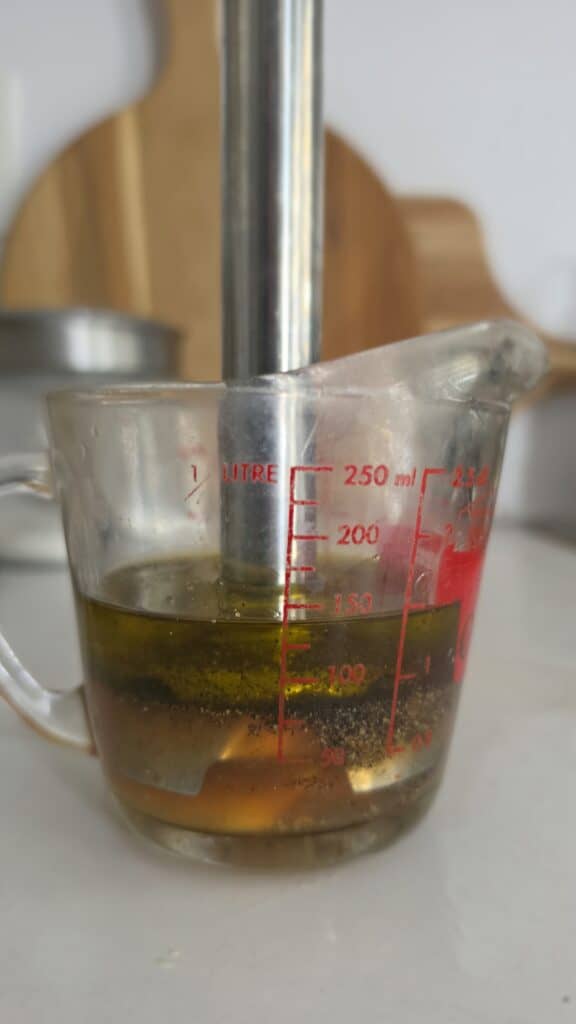 immersion blender before blending the red wine vinaigrette for the easy three-bean salad