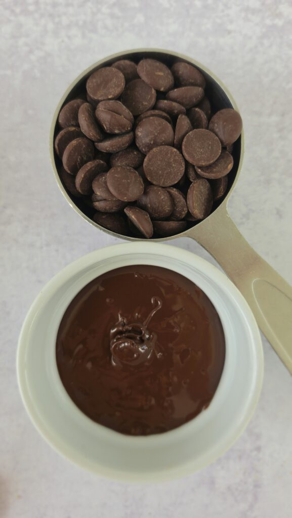 dark chocolate chips whole and melted