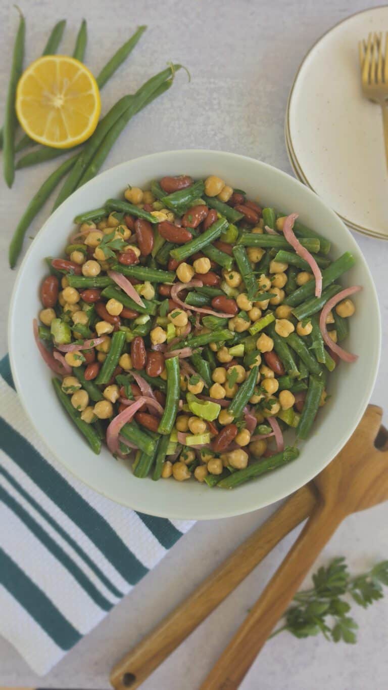 three-bean salad in a serving dish