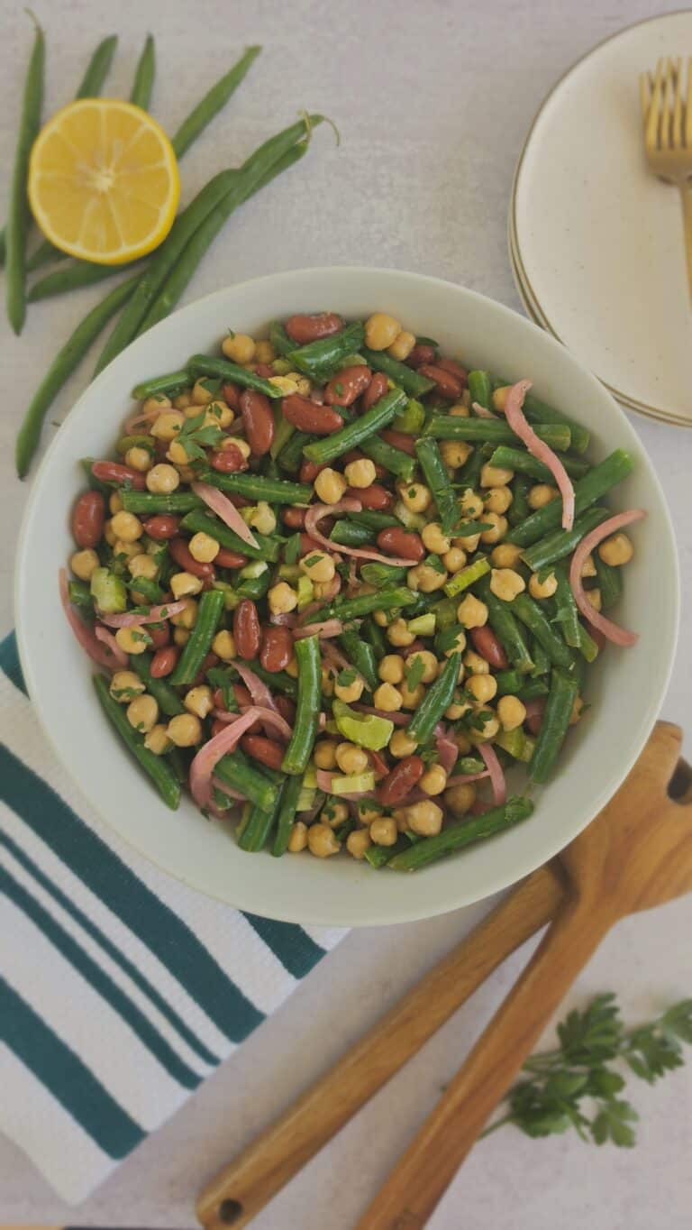 three-bean salad in a serving dish